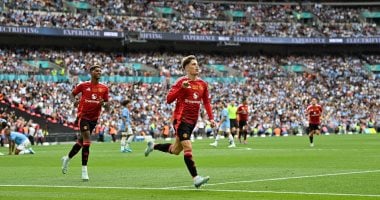 مانشستر سيتي يتوج بلقب كأس الدرع الخيرية بالفوز علي مانشستر يونايتد بركلات الترجيح 2 جرنتشو يحتفل بهدفه في مانشستر سيتي